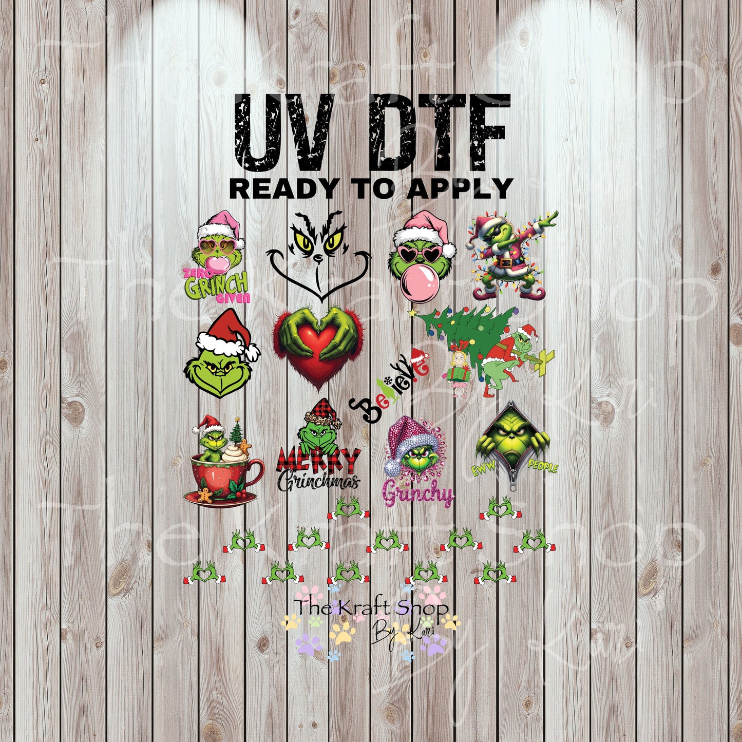 UV DTF Sticker print Grin Element Christmas 10x10 bundle of decals 2.5H each #7526