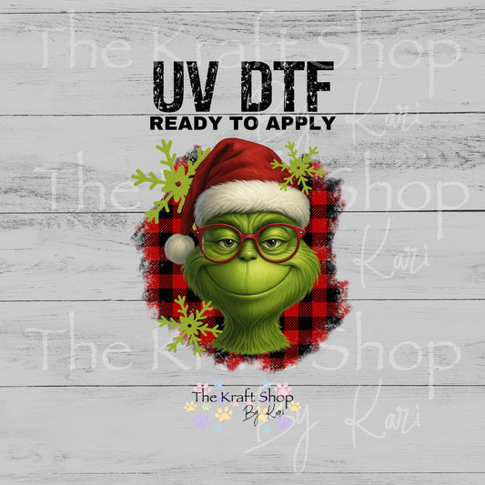 UV DTF Sticker print Buffalo Check Grin Christmas crochet decal, tumbler decal #7546