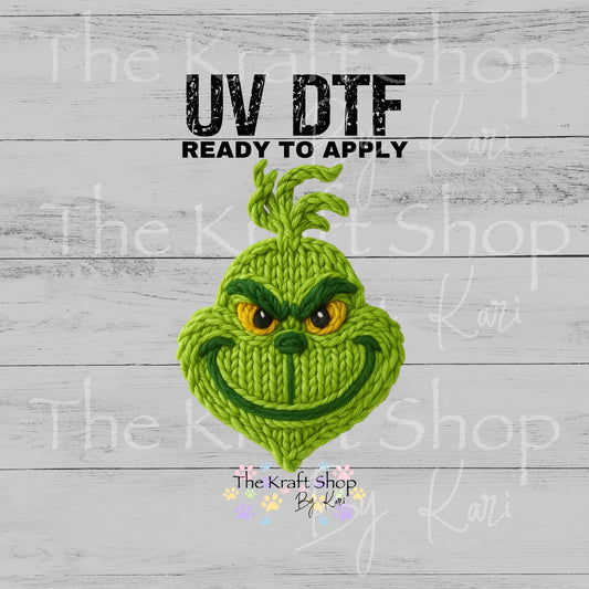 UV DTF Sticker print yarn Grin Christmas crochet decal, tumbler decal #7545