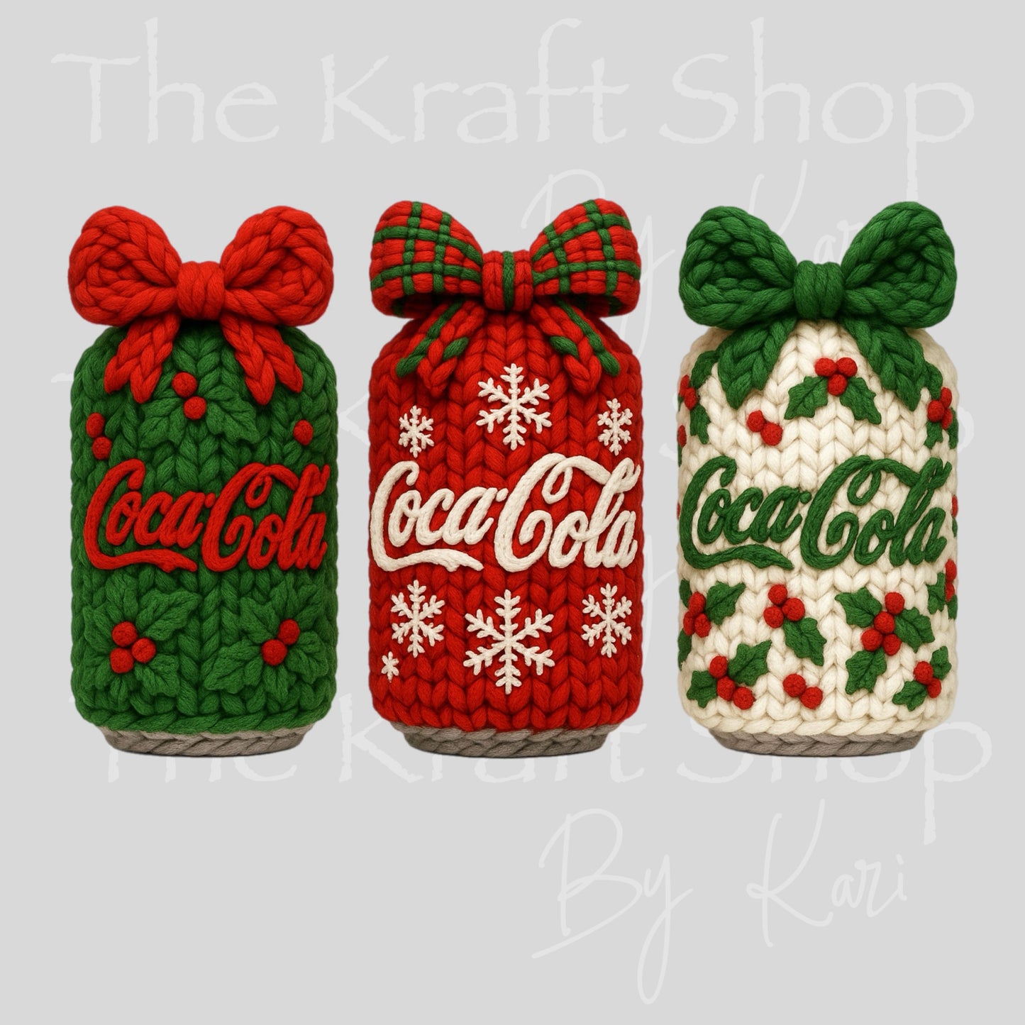 UV DTF Sticker print yarn Coke trio Christmas crochet decal, tumbler decal #7544
