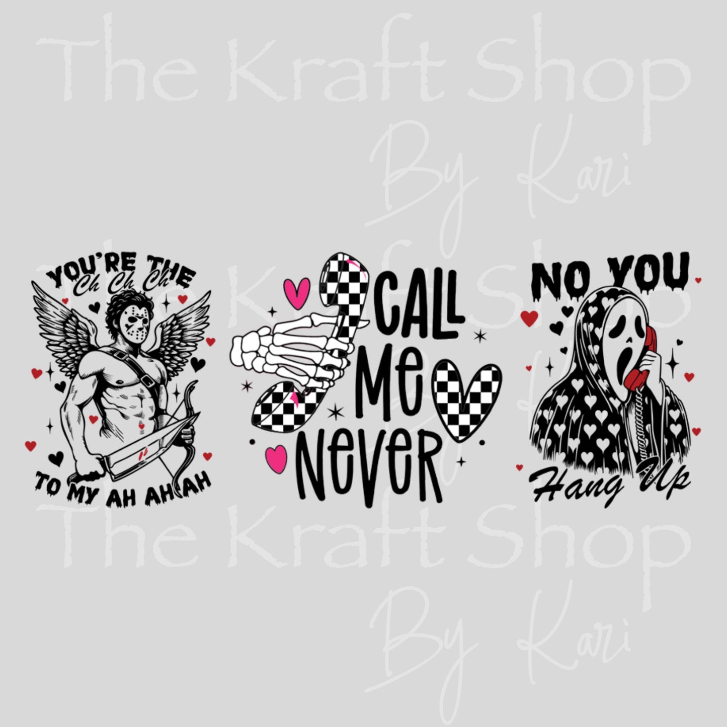 UV DTF Sticker prints. Call me never horror Valentine decals 3 pk, permanent sticker.#7605