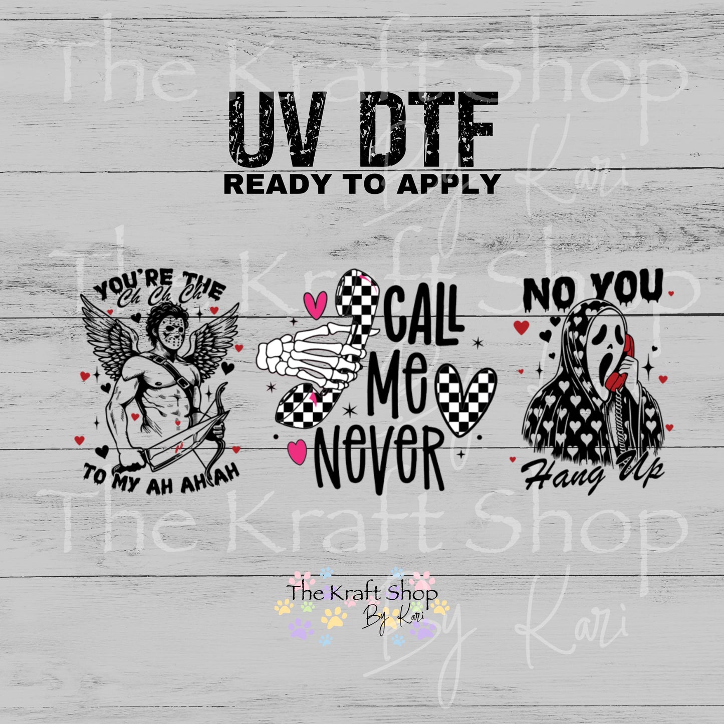 UV DTF Sticker prints. Call me never horror Valentine decals 3 pk, permanent sticker.#7605