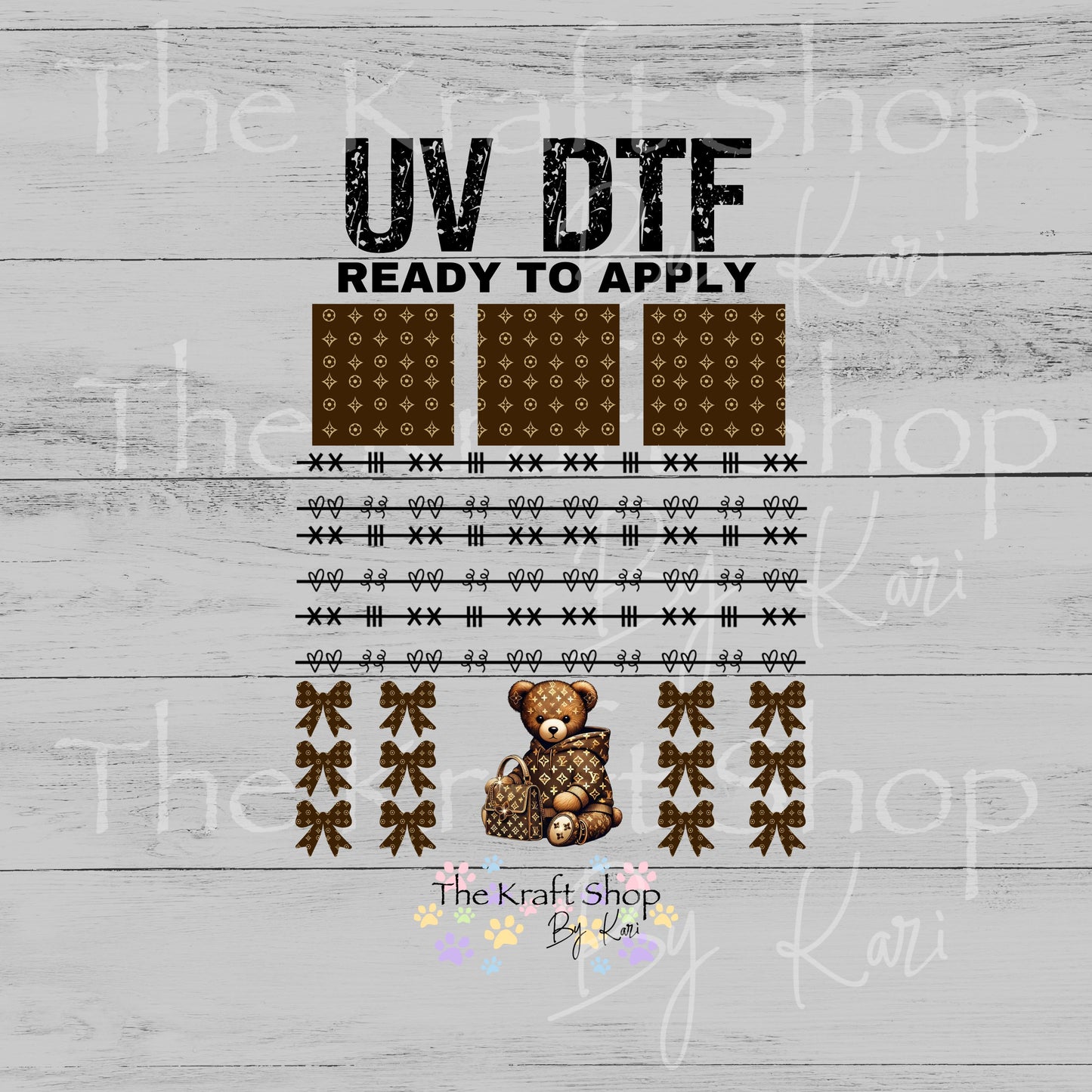 UV DTF Sticker print Patchwork Element Bear mixed media Element sheet 9x9 decal #10402