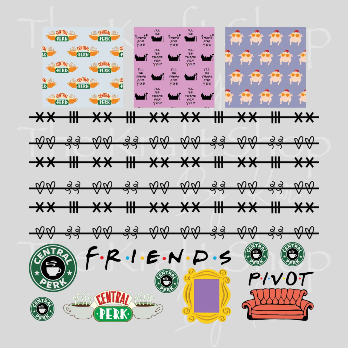 UV DTF Sticker print Patchwork Element Friends mixed media Element sheet 9x9 decal #10408