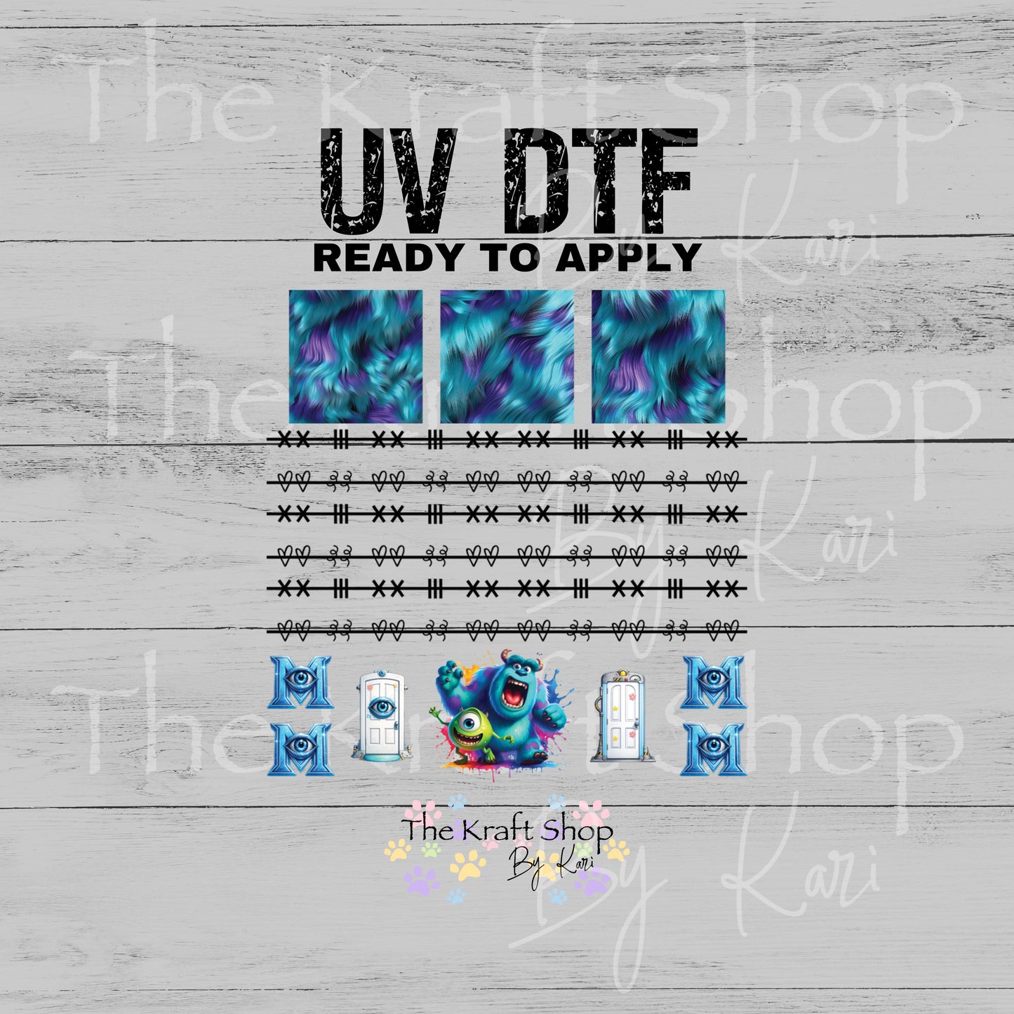UV DTF Sticker print Patchwork Monster and elements mixed media Element sheet 9x9 decal #10415