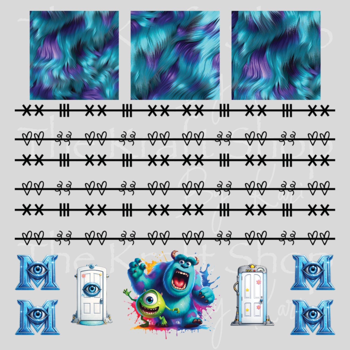 UV DTF Sticker print Patchwork Monster and elements mixed media Element sheet 9x9 decal #10415