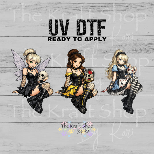 UV DTF Gothic Anime Tink Belle Alice 3pk decals #10435