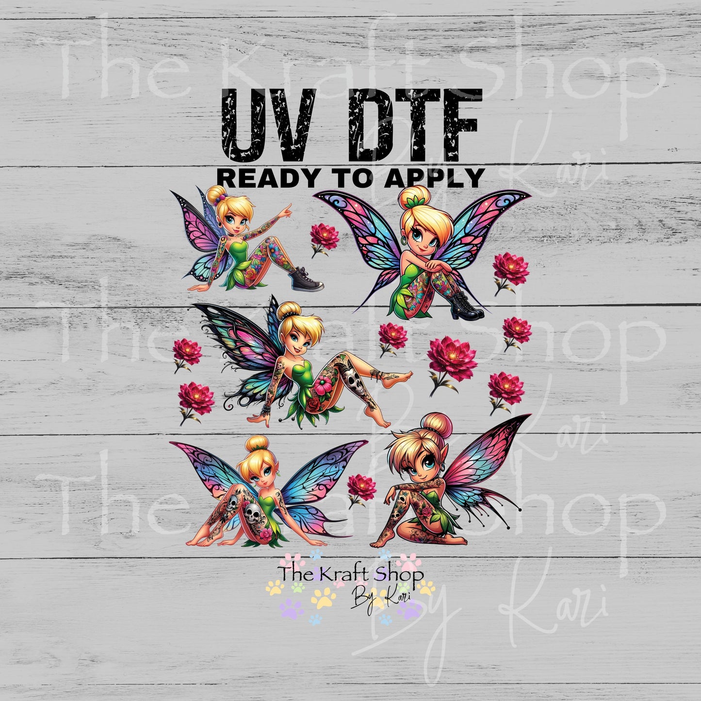 UV DTF Tattoo Tink Gothic mixed media sheet 8x8 decal #10458