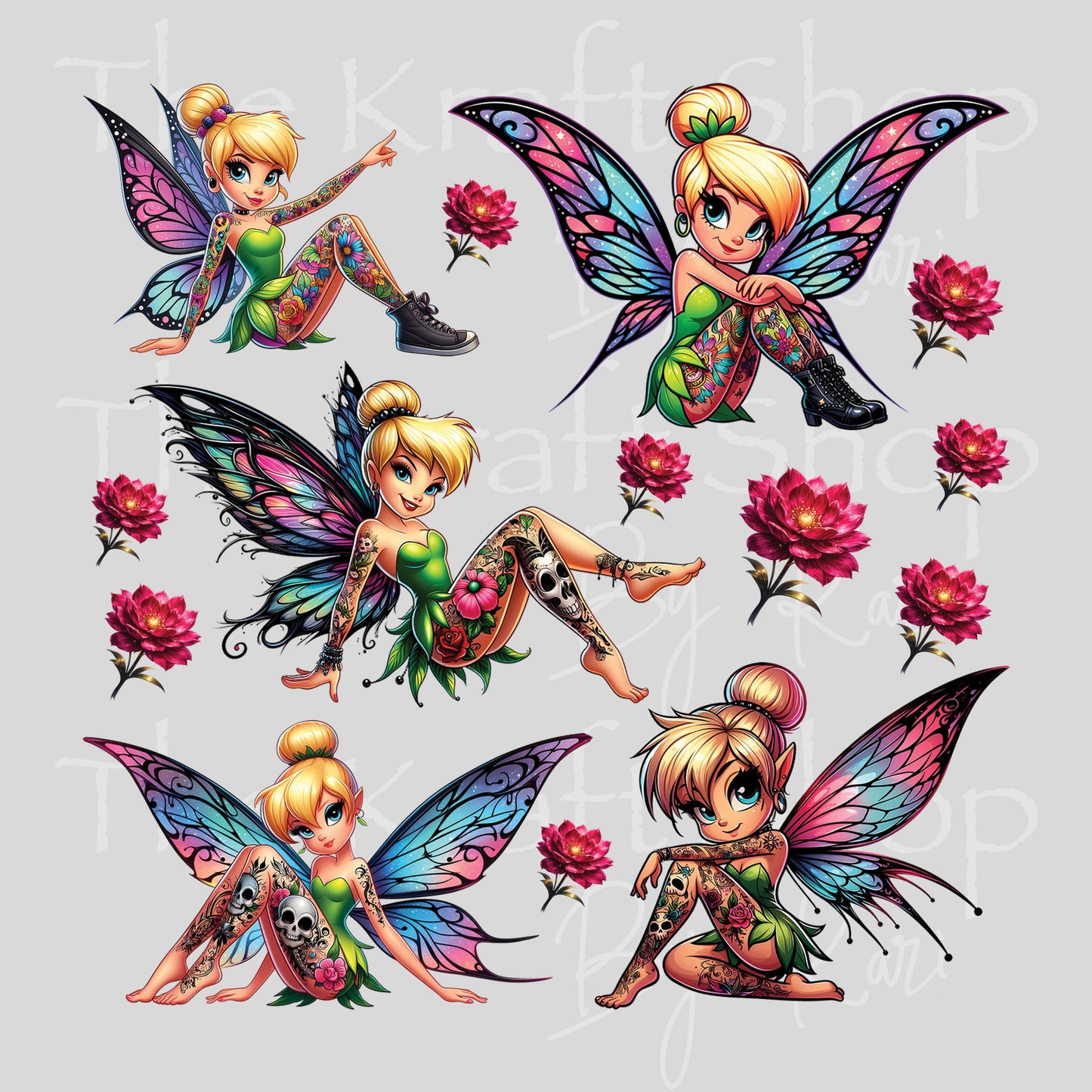 UV DTF Tattoo Tink Gothic mixed media sheet 8x8 decal #10458