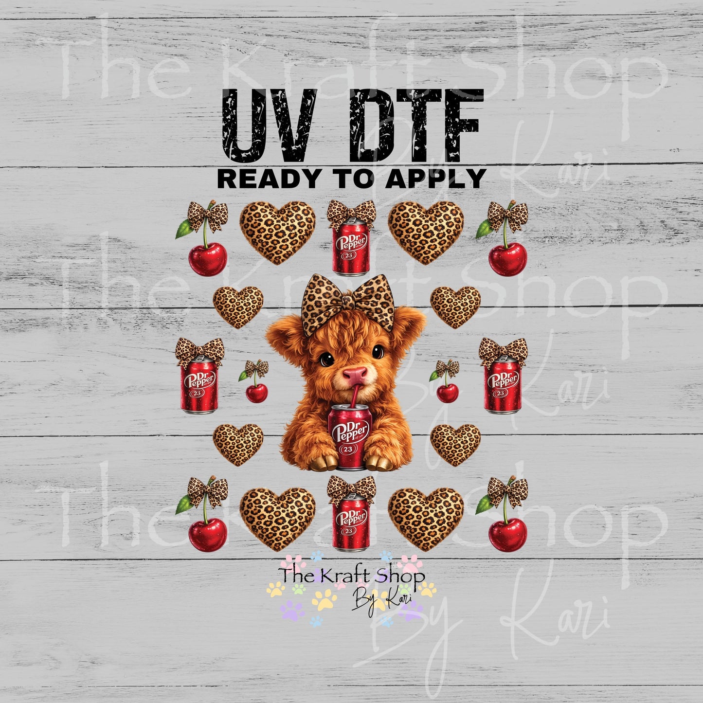 UV DTF Baby Highland Cow Dr P mixed media Element sheet 8x8 decal #10473