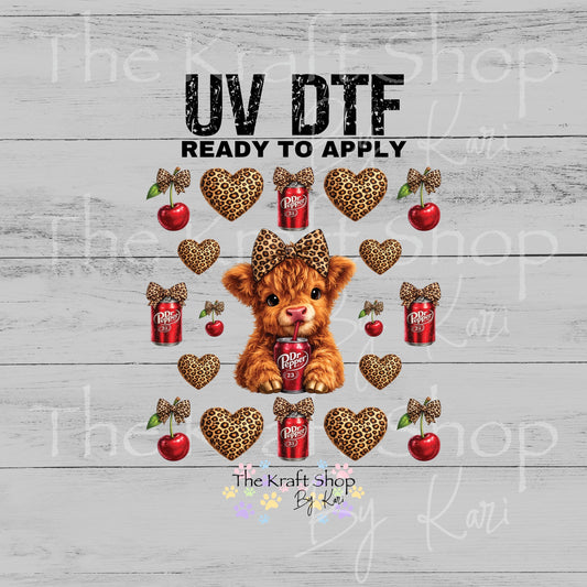 UV DTF Baby Highland Cow Dr P mixed media Element sheet 8x8 decal #10473