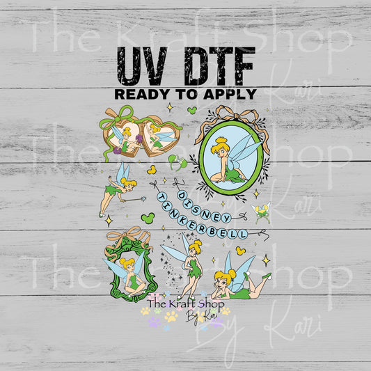UV DTF Tink Green Fairy mixed media bundle of decals Element sheet 10x8.6 decal #10474