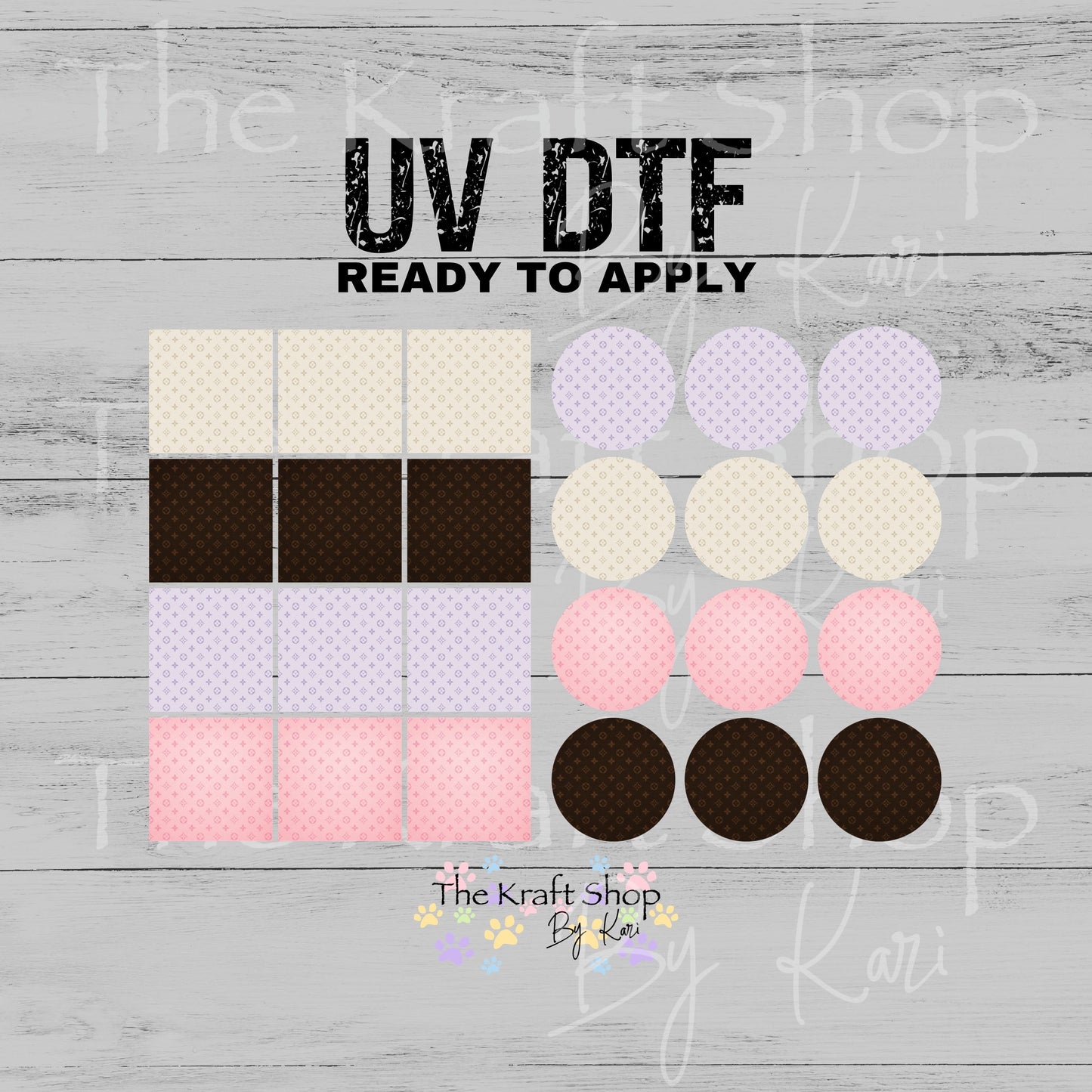 UV DTF LV Pattern Circles and Squares patchwork helper Element sheet 10x8 decal, tumbler decal, permanent sticker. #10482