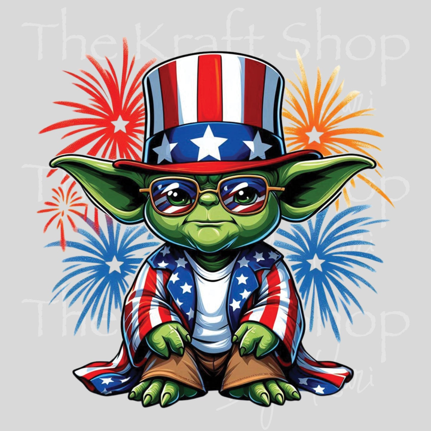 UV DTF Yoda Fireworks Patriotic 4th of July decal, tumbler decal, permanent sticker. #10483