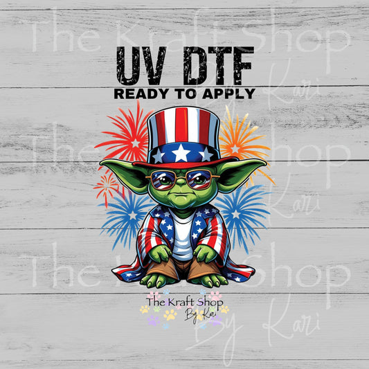 UV DTF Yoda Fireworks Patriotic 4th of July decal, tumbler decal, permanent sticker. #10483