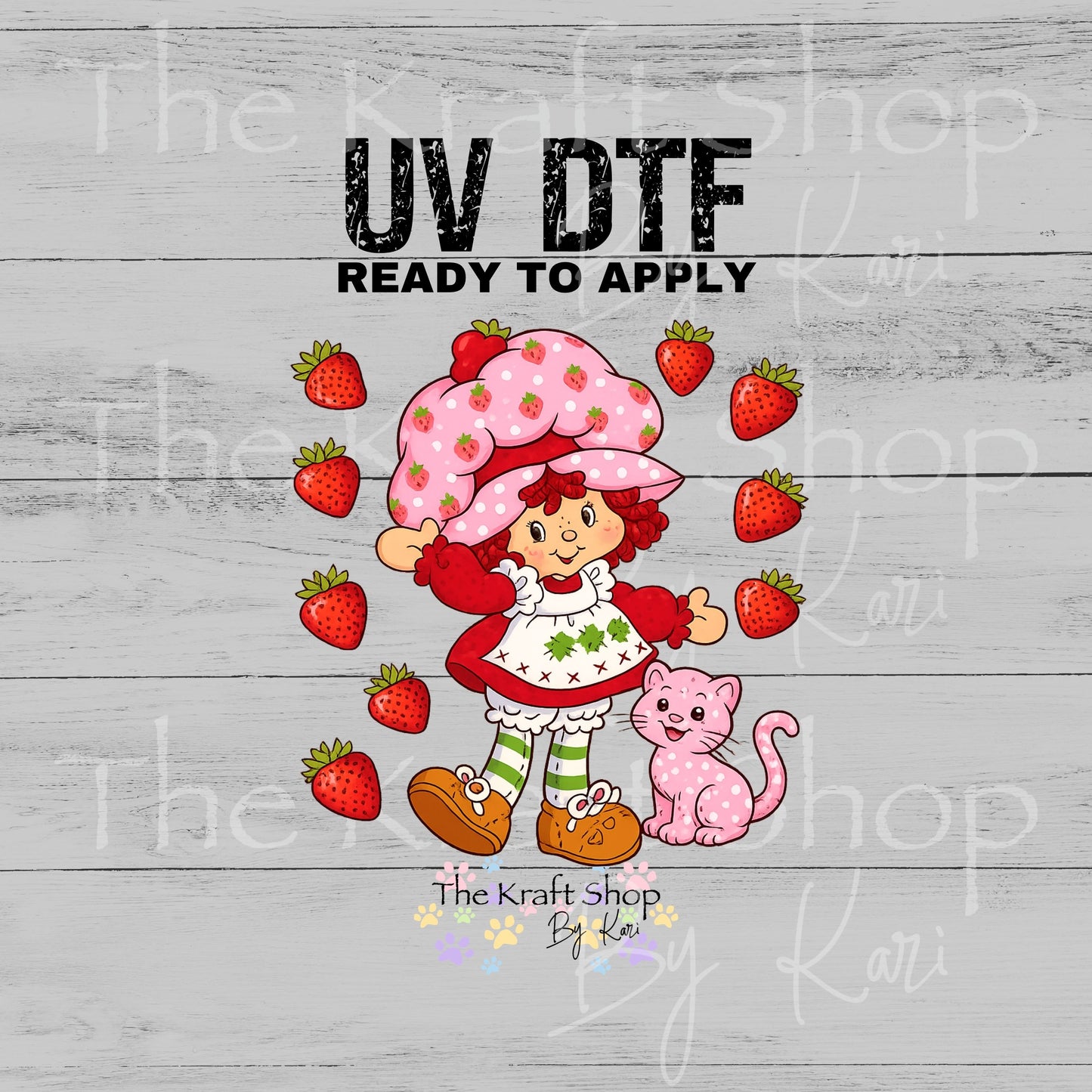 UV DTF Strawberry and cat with strawberry elements decal, tumbler decal, permanent sticker. #10484