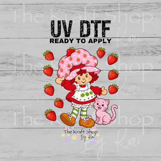 UV DTF Strawberry and cat with strawberry elements decal, tumbler decal, permanent sticker. #10484