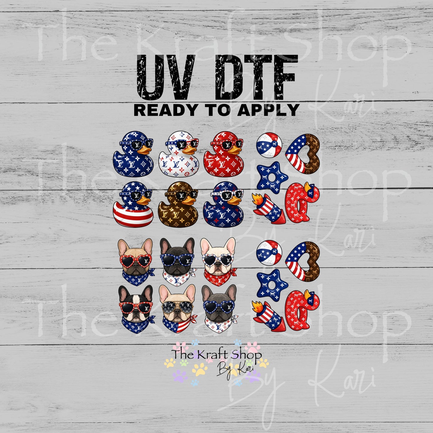 UV DTF Rubber Duck Dog element bundle of decals sheet 10x10 decal #10491
