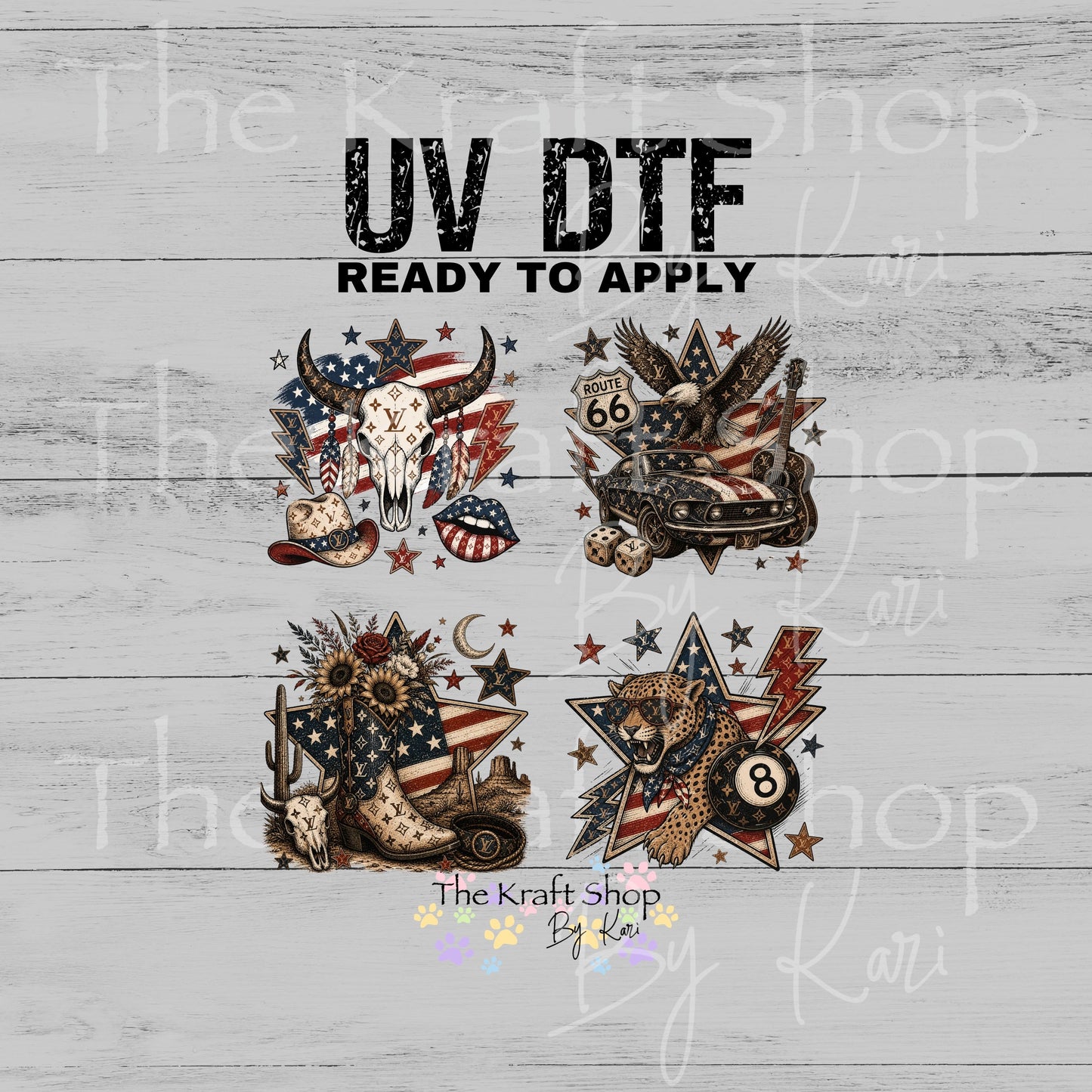 UV DTF Grunge Patriotic LV 4pk decals , permanent sticker.#10493