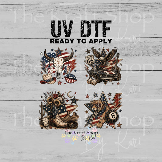 UV DTF Grunge Patriotic LV 4pk decals , permanent sticker.#10493