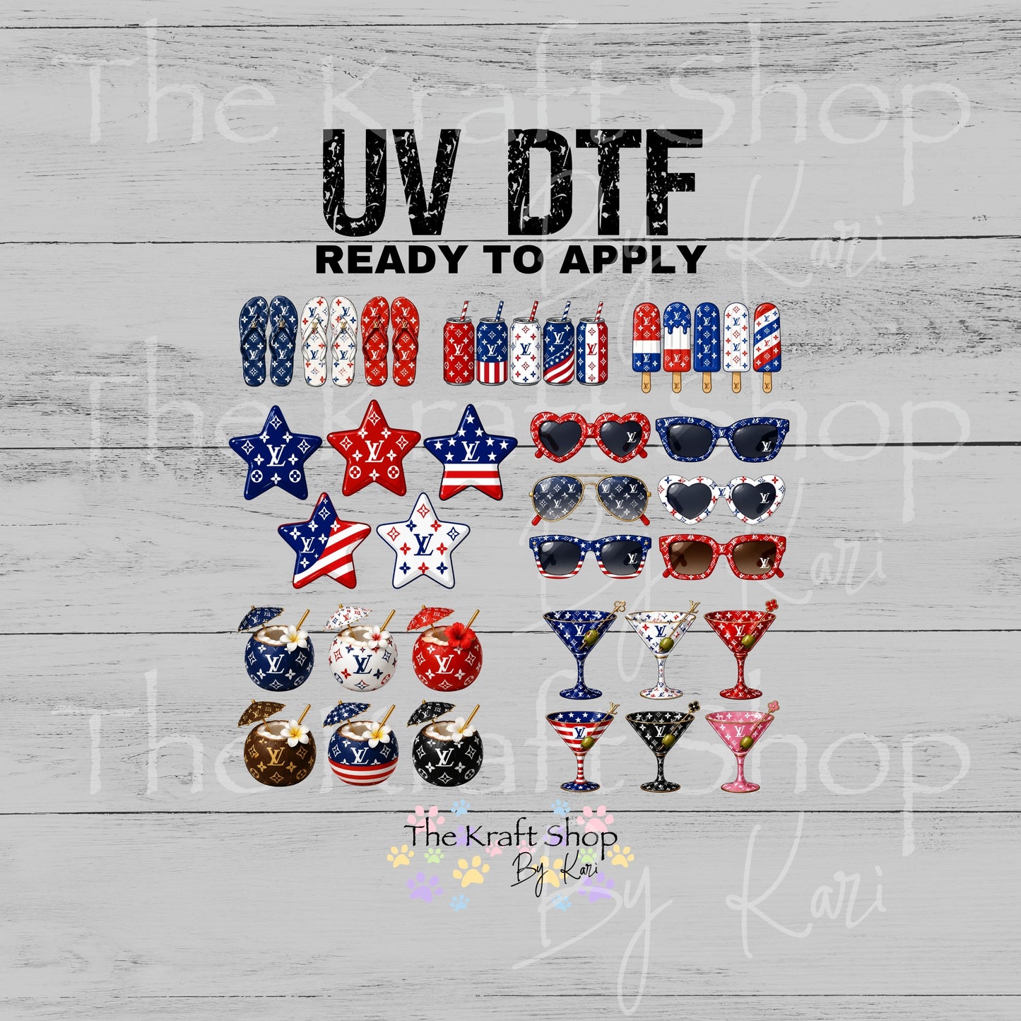UV DTF Summer Essentials LV element bundle of decals sheet 10x10 decal #10494