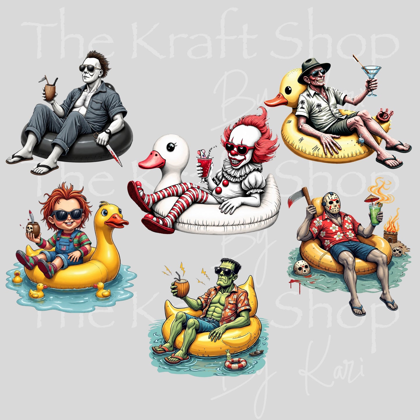 UV DTF Horror Floating on tubes for the summer sticker decal #10498