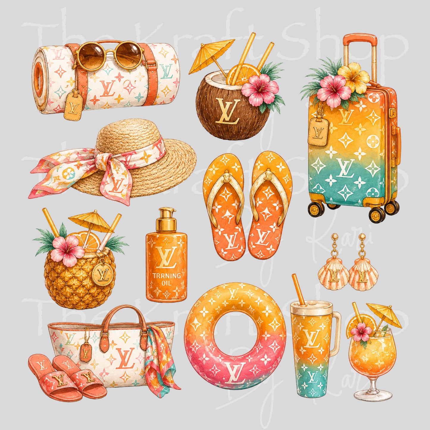 UV DTF Orange Summer LV Element sheet 8x8 decal #10505
