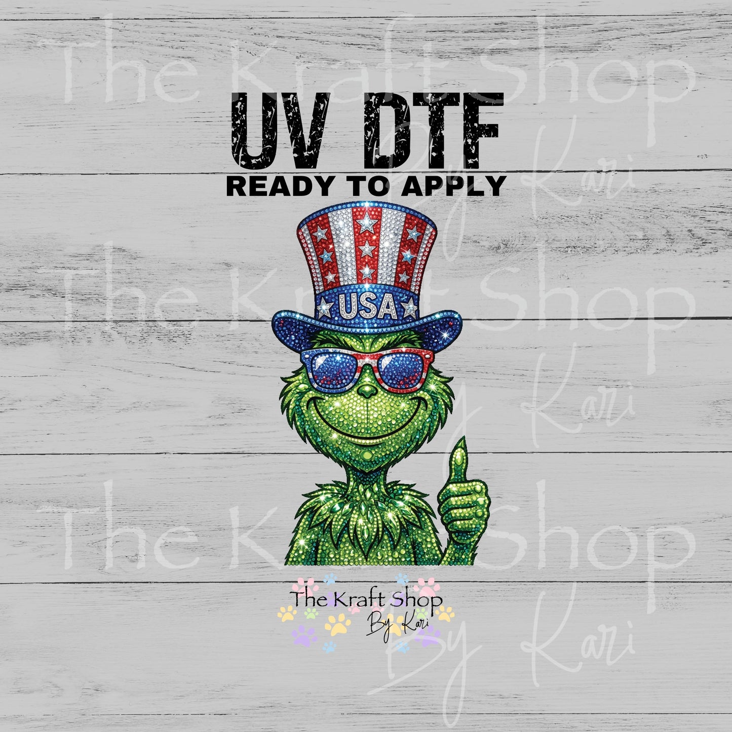 UV DTF 4th of July Green Man Rhinestone patriotic decal #7684