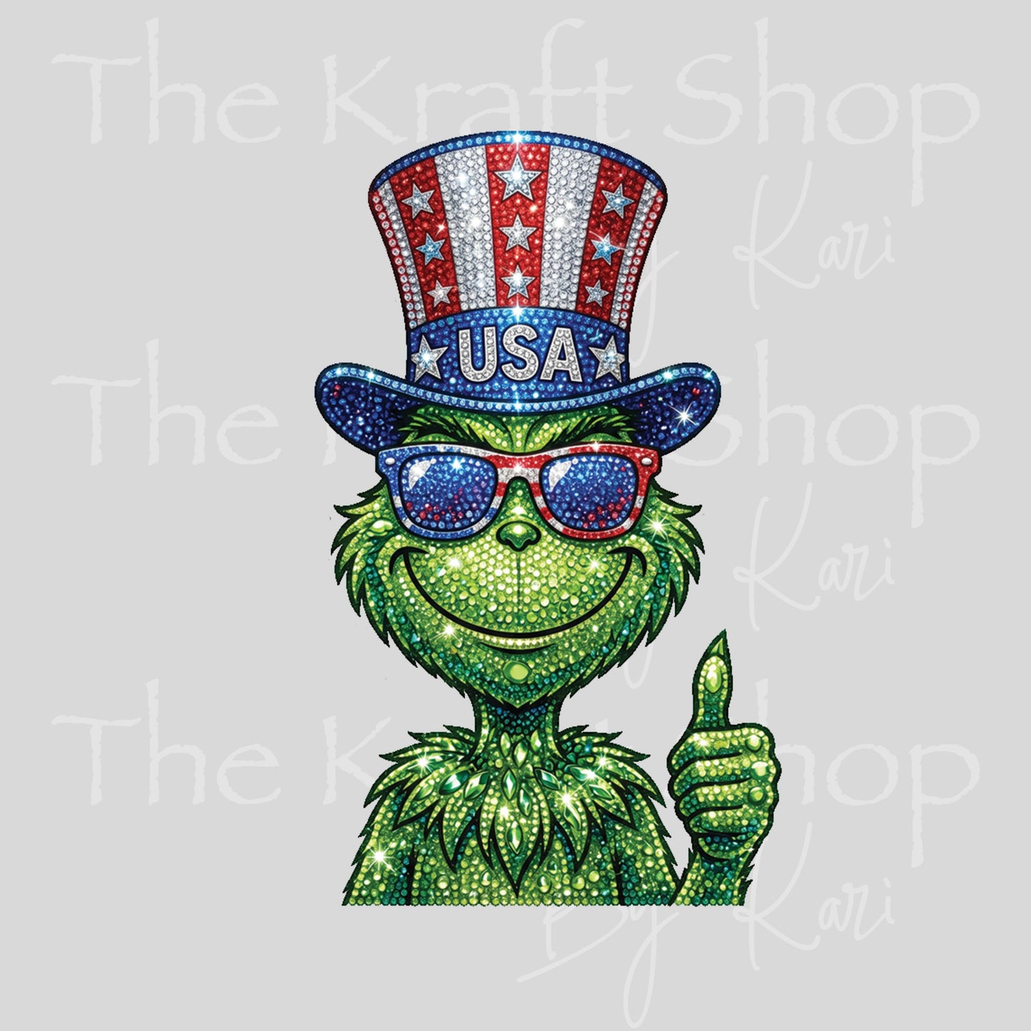 UV DTF 4th of July Green Man Rhinestone patriotic decal #7684