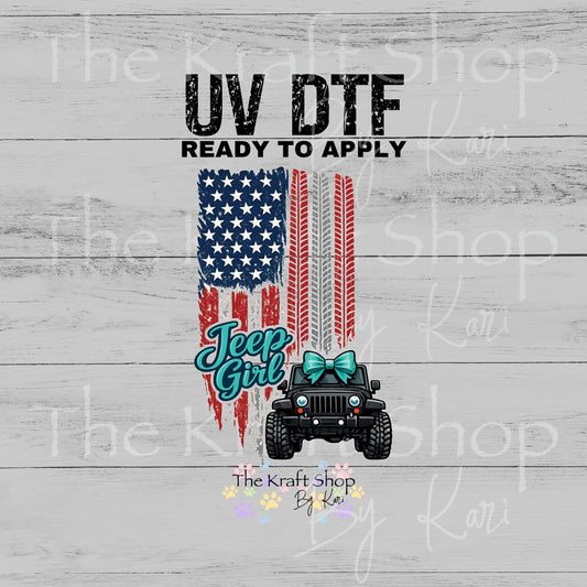 UV DTF Teal Jeep Girl Vertical Flag decal #4797