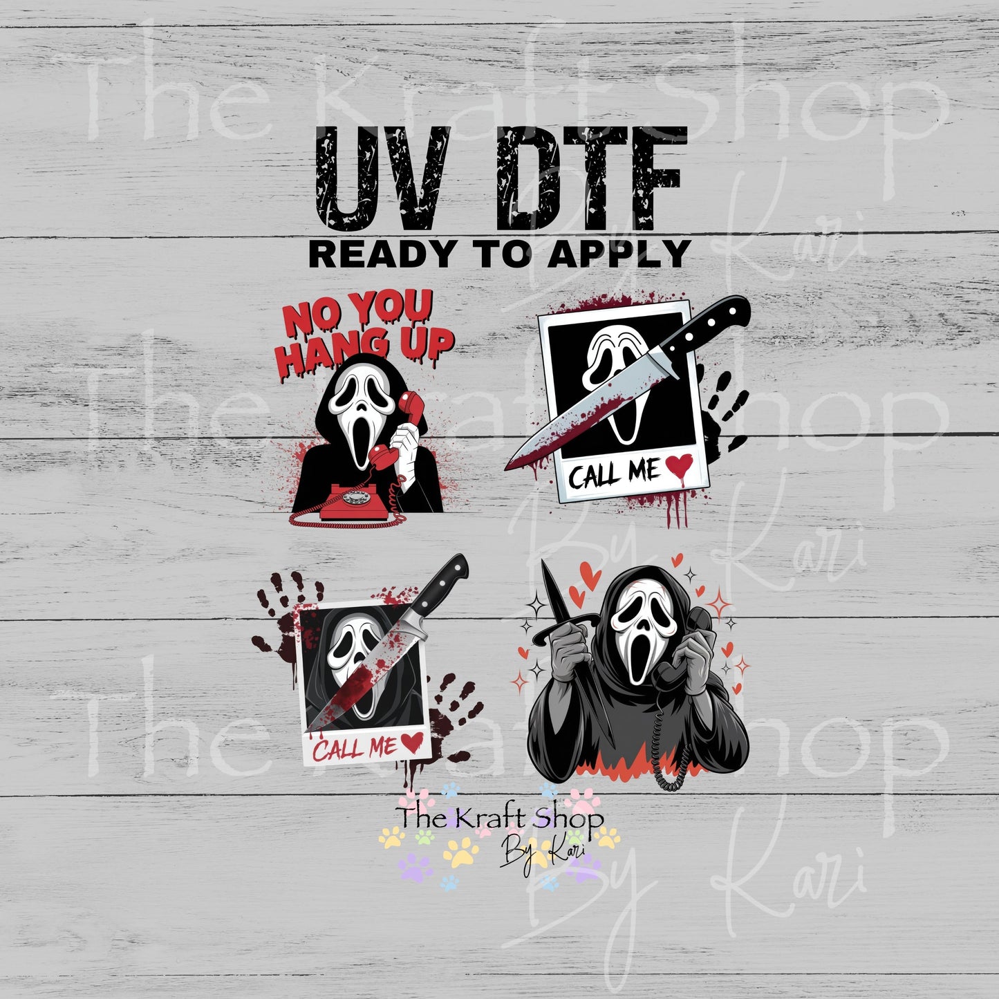 UV DTF No you hang up Halloween ghost face decals 4pk, permanent sticker.#7747
