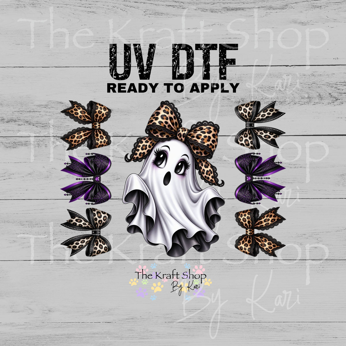 UV DTF Sticker print Leopard Lace Bow Ghost decal, tumbler decal, permanent sticker. #7784