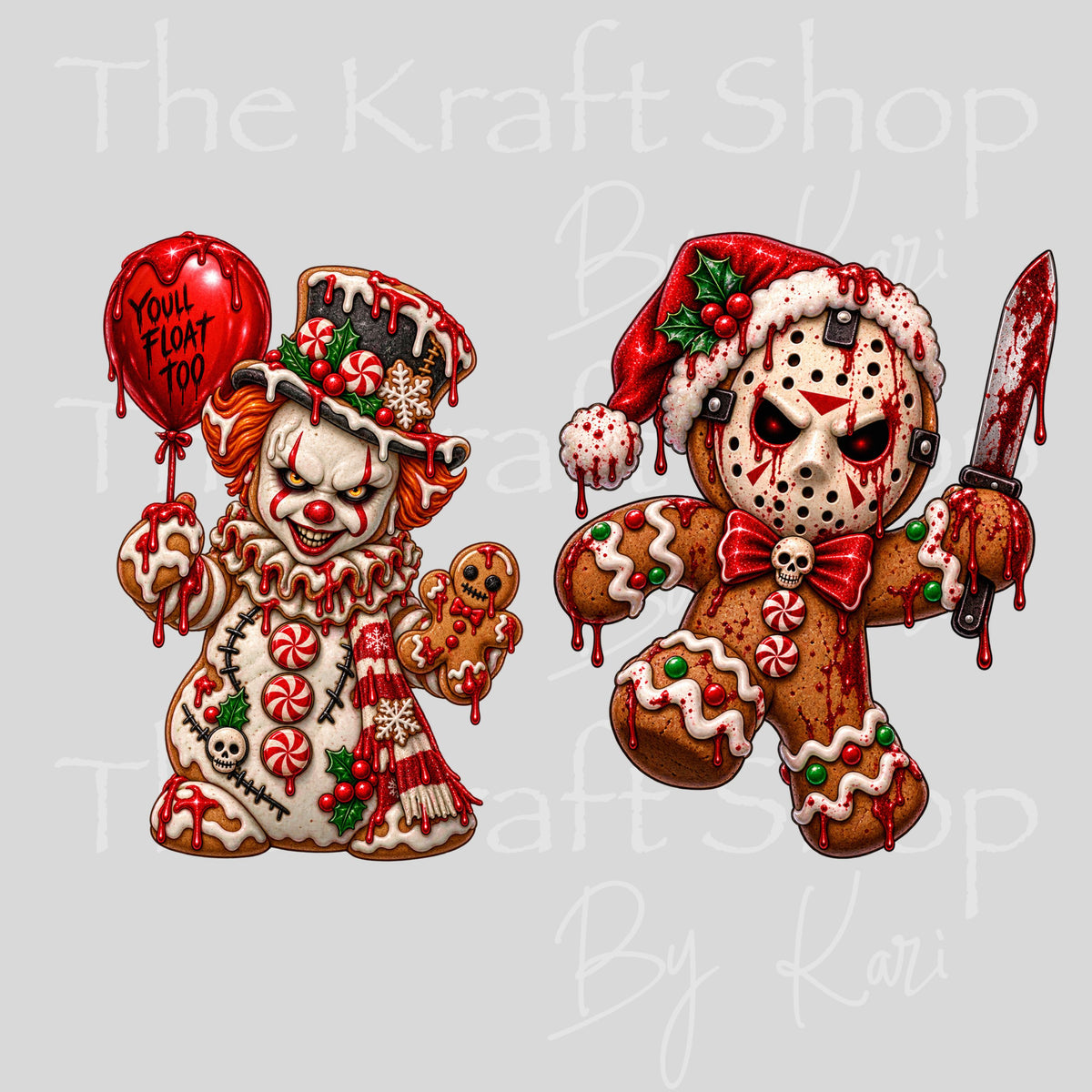 UV DTF Sticker print. Scary Gingerbread Horror Spooky Christmas 2pk decal, tumbler decal, permanent sticker.  #7817