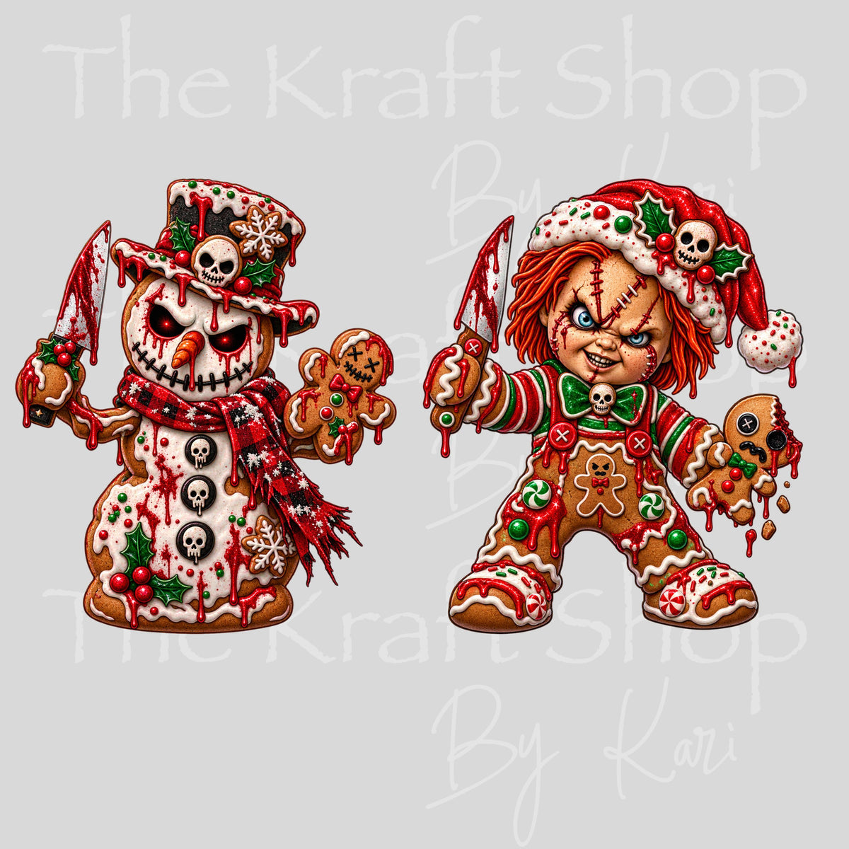 UV DTF Sticker print. Scary Gingerbread Horror Spooky Christmas 2pk decal, tumbler decal, permanent sticker.  #7817