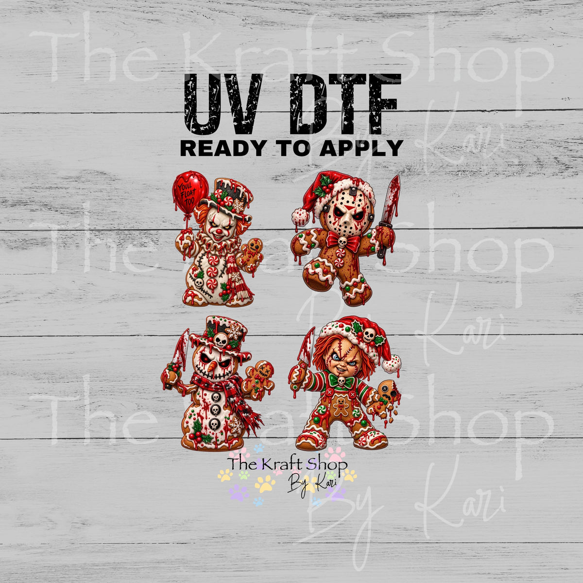 UV DTF Sticker print. Scary Gingerbread Horror Spooky Christmas 2pk decal, tumbler decal, permanent sticker.  #7817