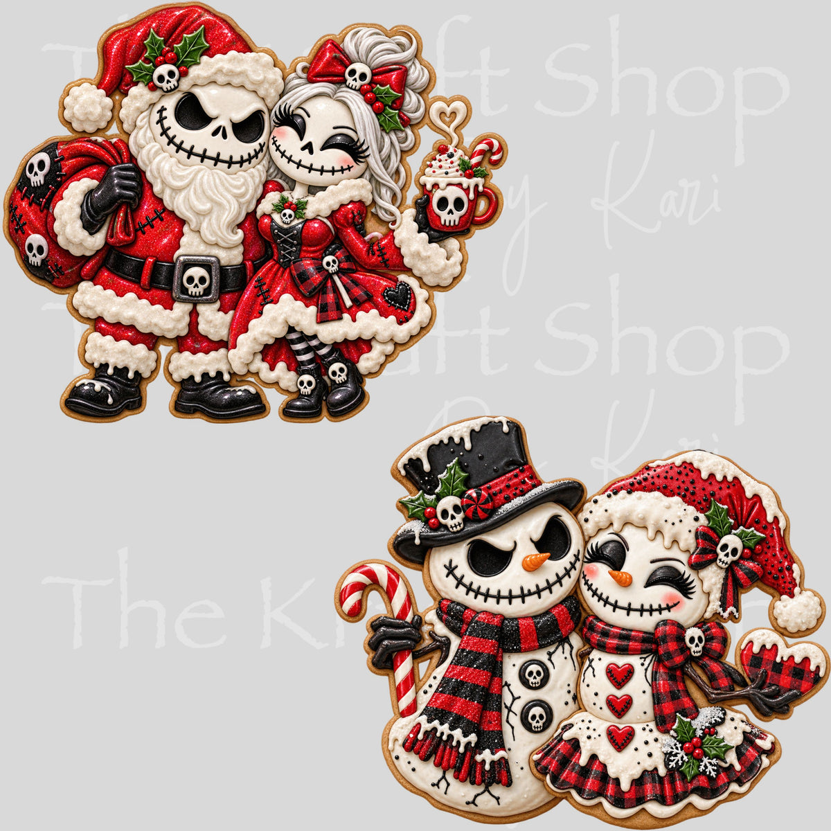 UV DTF Sticker print. Jack Sally Cookie Gingerbread Horror Spooky Christmas 2pk decal, tumbler decal, permanent sticker.  #7820