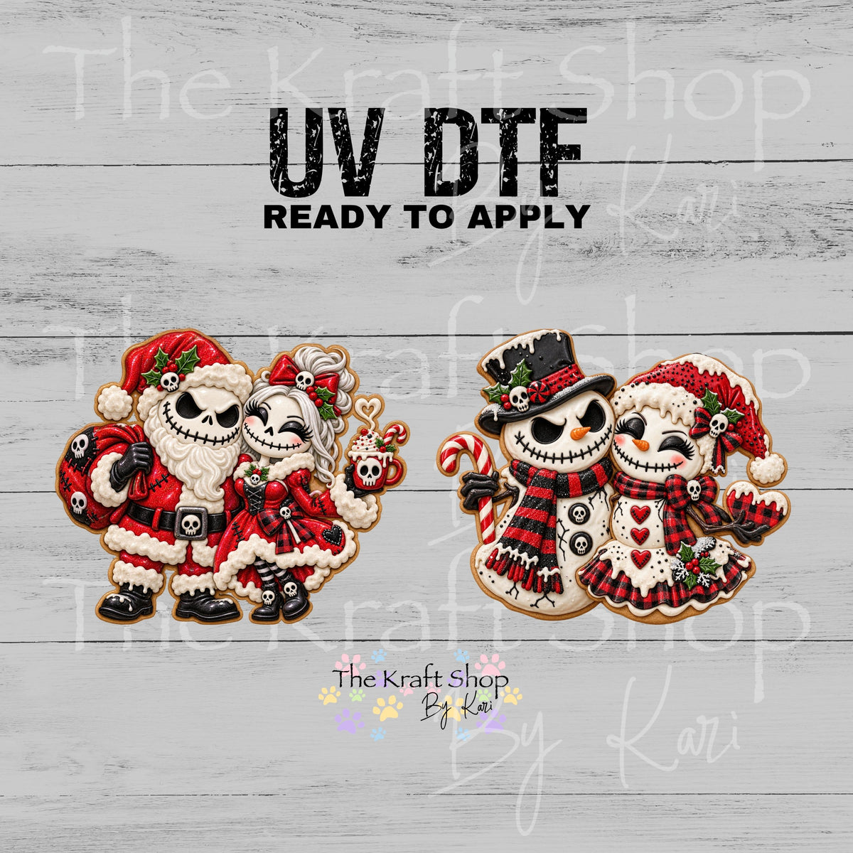 UV DTF Sticker print. Jack Sally Cookie Gingerbread Horror Spooky Christmas 2pk decal, tumbler decal, permanent sticker.  #7820