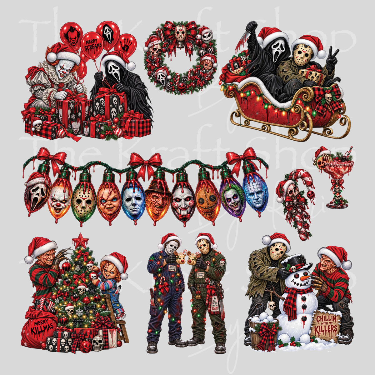 UV DTF Spooky Christmas Elements mixed media bundle of decals sheet 10x10 decal #7823
