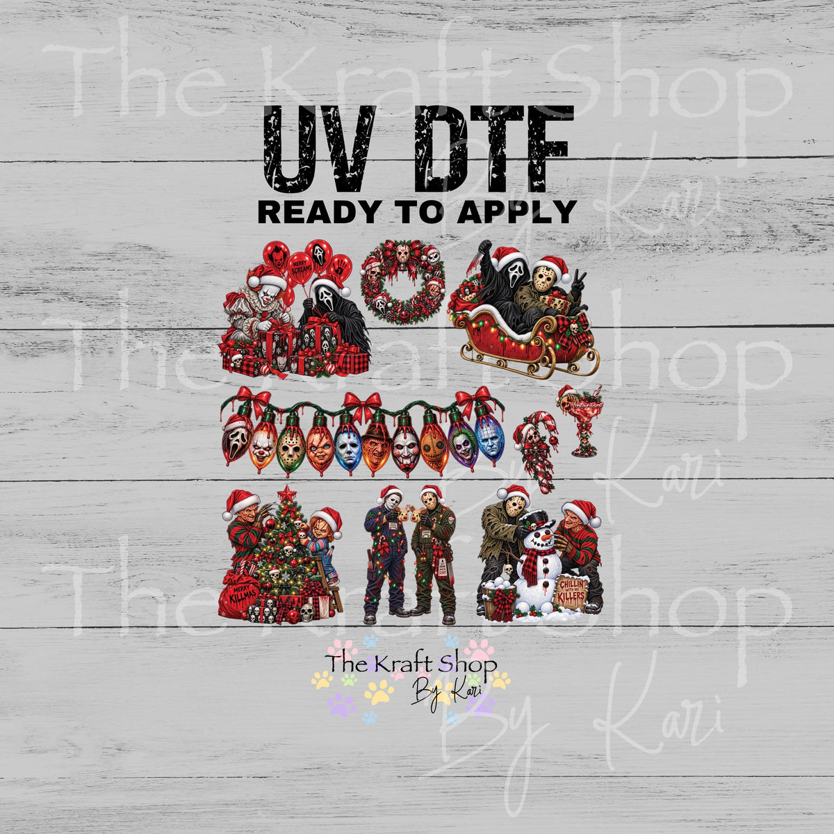 UV DTF Spooky Christmas Elements mixed media bundle of decals sheet 10x10 decal #7823