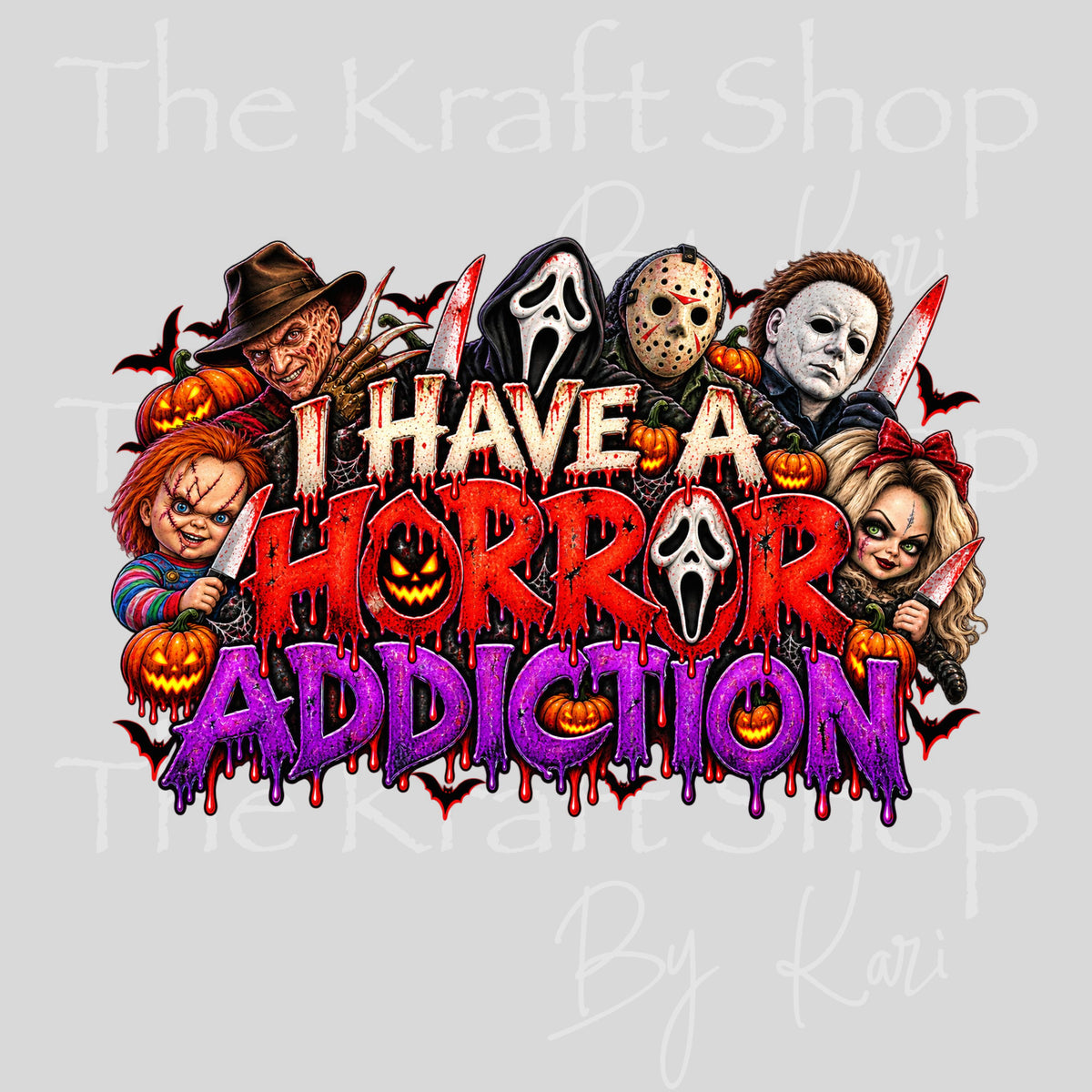 UV DTF Sticker print. I have a horror addiction Halloween spooky decal, tumbler decal. #7842