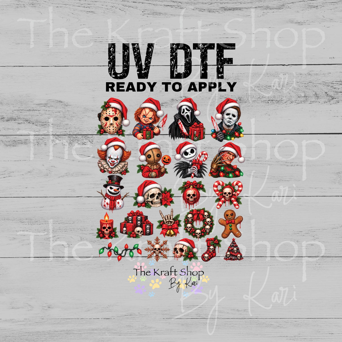 UV DTF Horror Christmas Element sheet 8x8 decal, tumbler decal, permanent sticker. #7843
