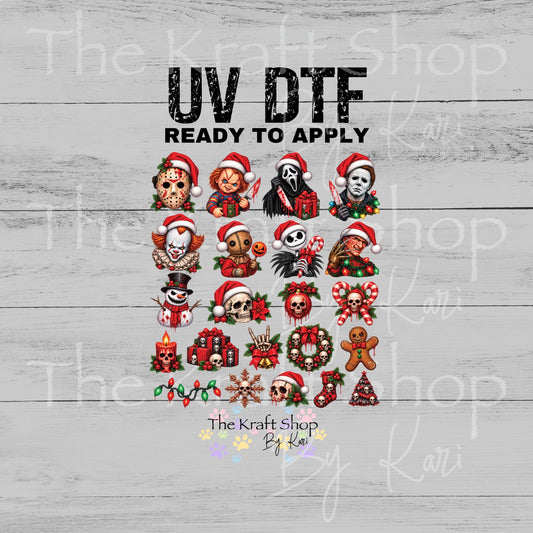 UV DTF Horror Christmas Element sheet 8x8 decal, tumbler decal, permanent sticker. #7843
