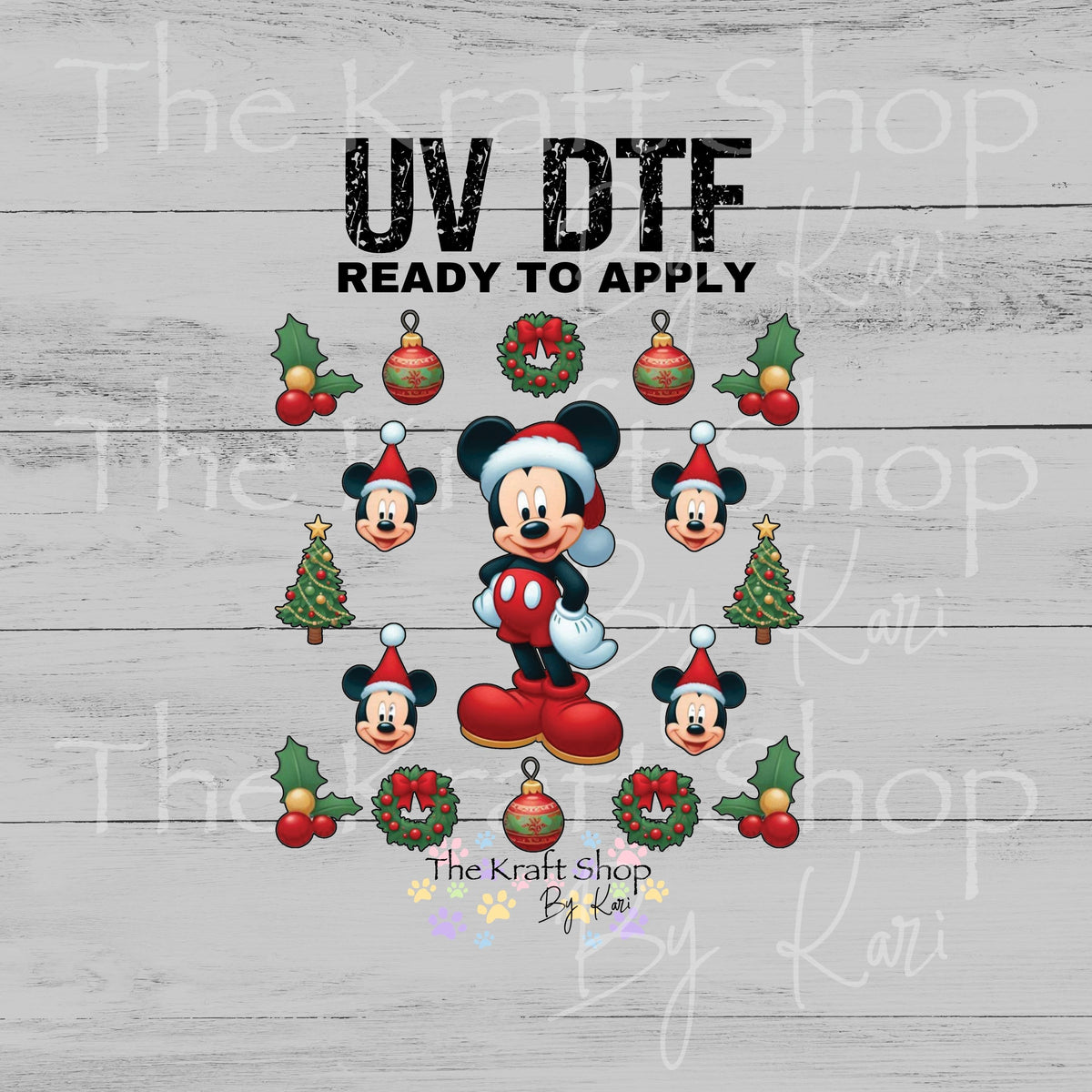 UV DTF Mickey Christmas Element sheet 8x8 decal, tumbler decal, permanent sticker. #7844