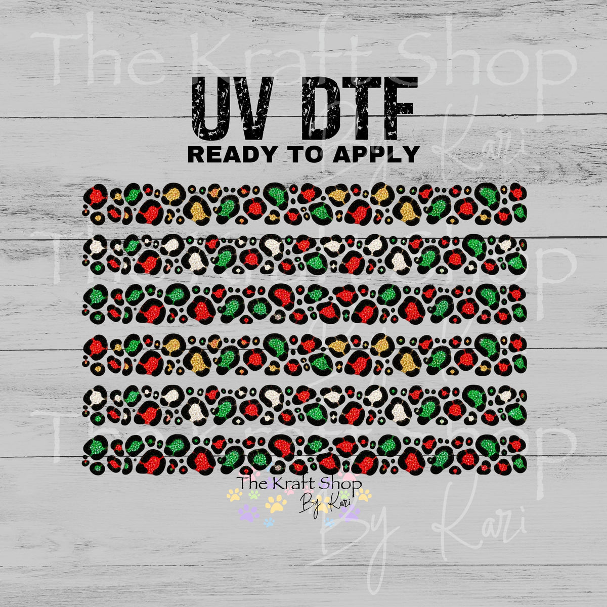 UV DTF Leopard print Christmas strips Elements mixed media bundle of decals sheet 10x10 decal #7846