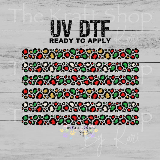 UV DTF Leopard print Christmas strips Elements mixed media bundle of decals sheet 10x10 decal #7846