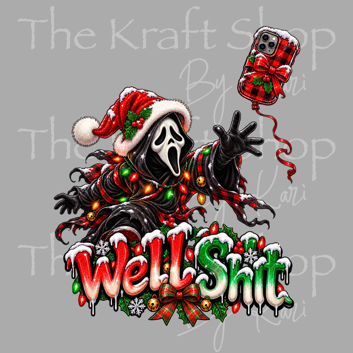 UV DTF Sticker print. Well Shit ghost or clown horror Sarcastic Christmas decal, tumbler decal, permanent sticker.#6025
