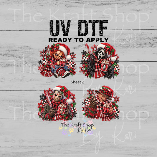 UV DTF Sticker Print Hot Cocoa Horror Guys or Girls bundle of 4 decals sheet 8x8 decal #6029