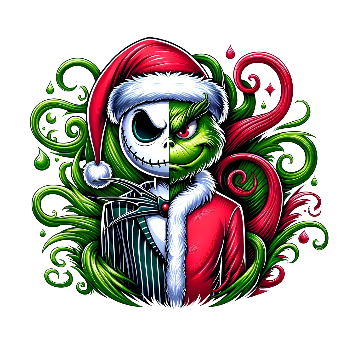 UV DTF Sticker print Jack Grin Mash Up with santa hat Merry Christmas decal, tumbler decal, permanent sticker.  #7242