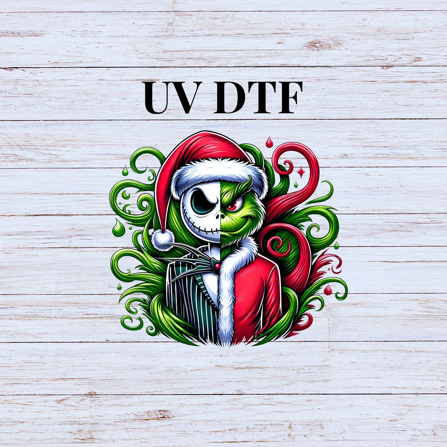 UV DTF Sticker print Jack Grin Mash Up with santa hat Merry Christmas decal, tumbler decal, permanent sticker.  #7242