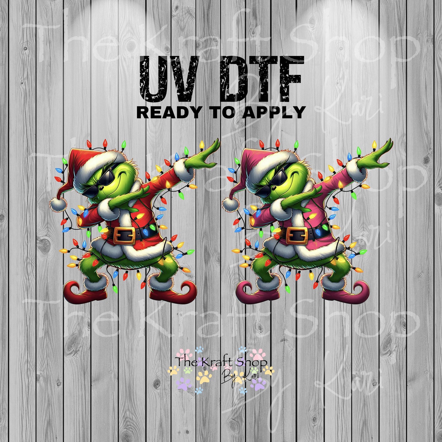 UV DTF Sticker print. Grin dabbing with pink or red Santa suit and glasses decal, tumbler decal, permanent sticker.  #7322